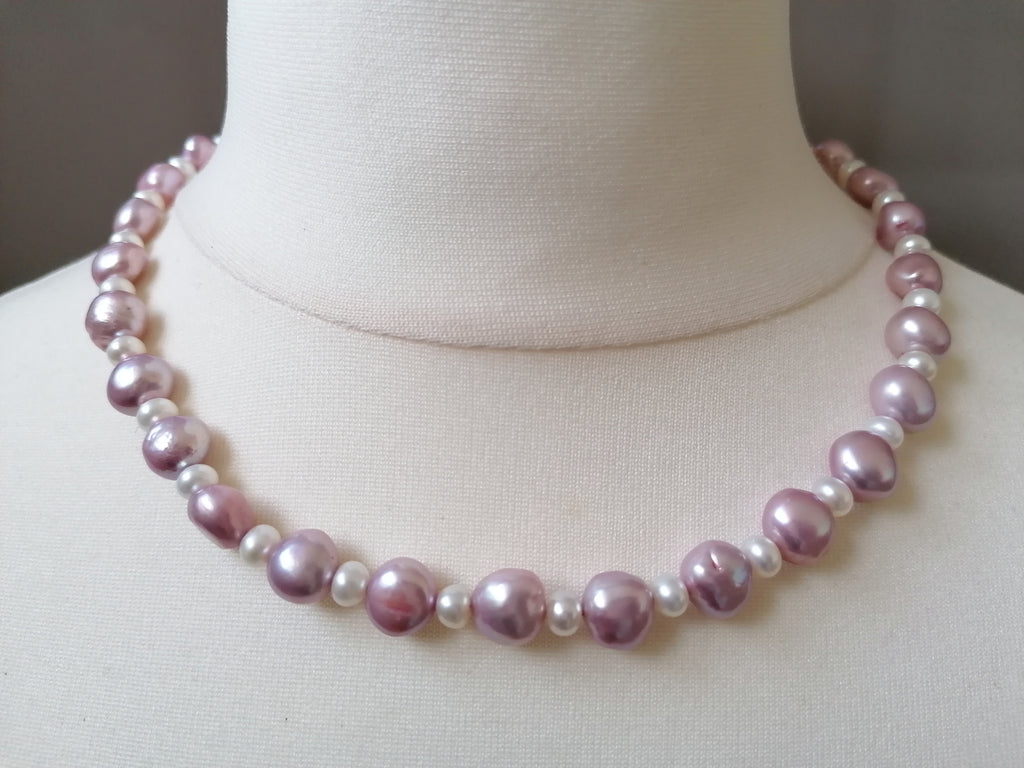 Lavender & White Baroque Pearl Necklace