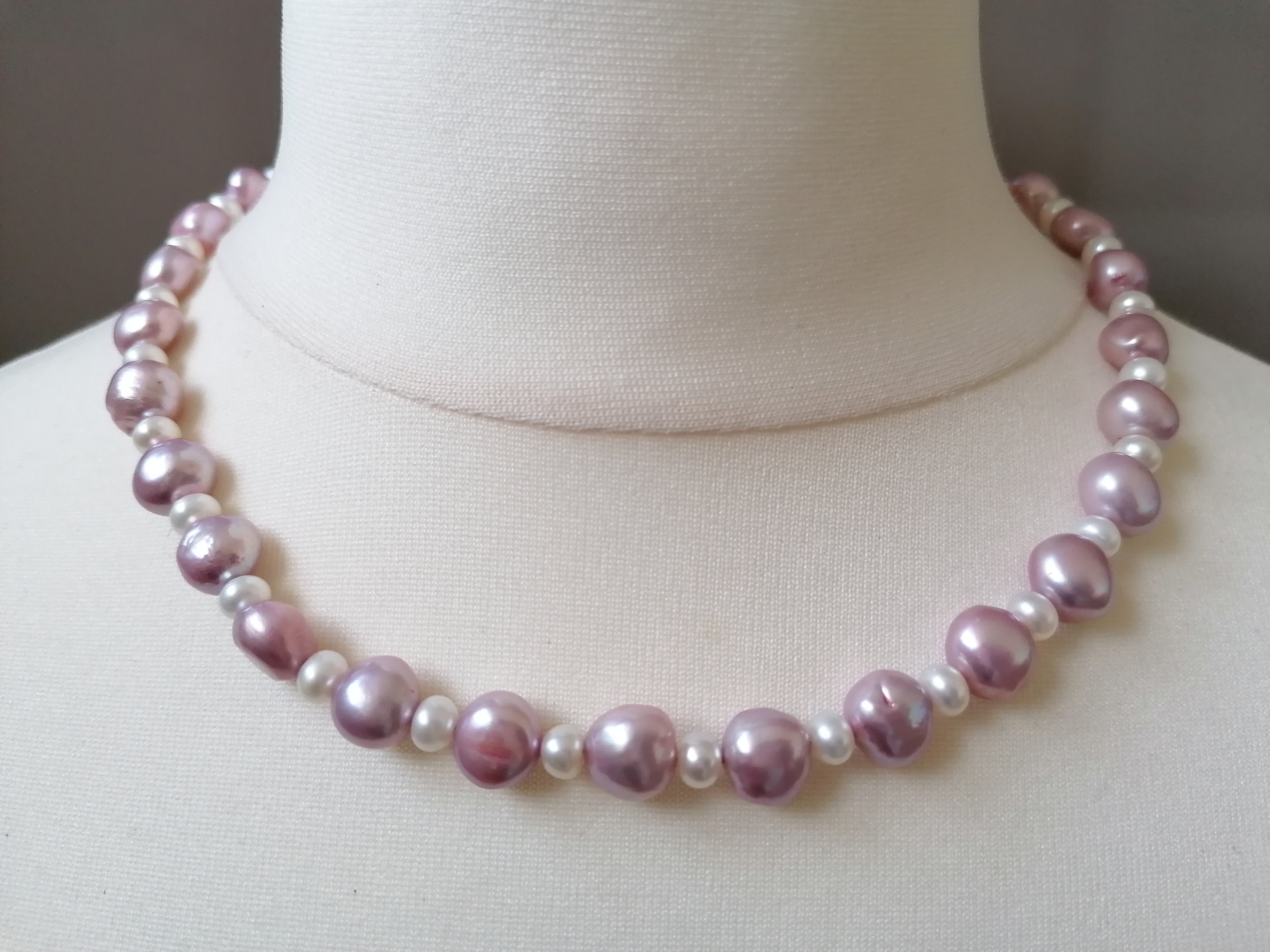 Lavender & White Baroque Pearl Necklace