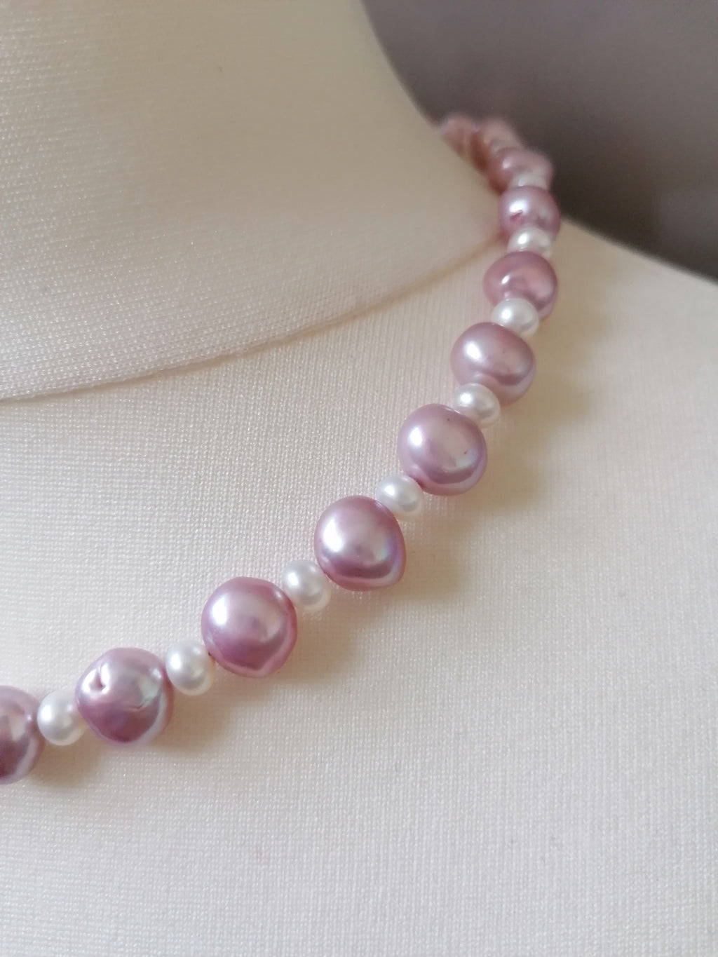 Lavender & White Baroque Pearl Necklace