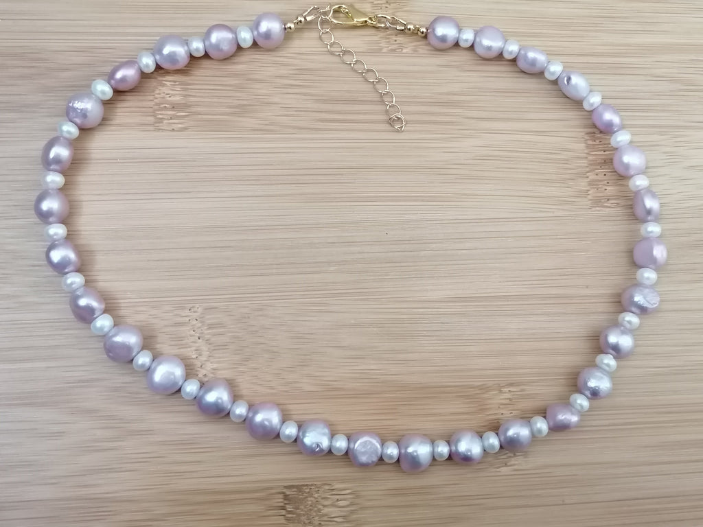 Lavender & White Baroque Pearl Necklace