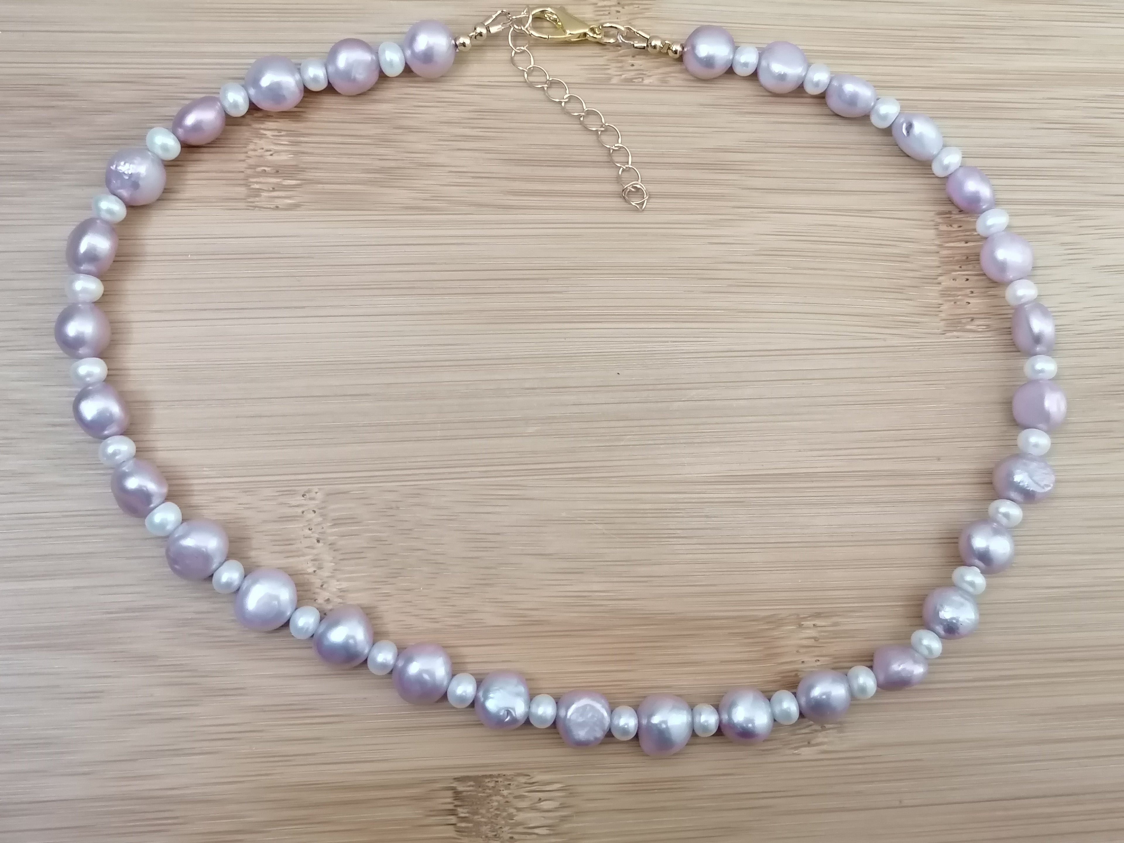 Lavender & White Baroque Pearl Necklace