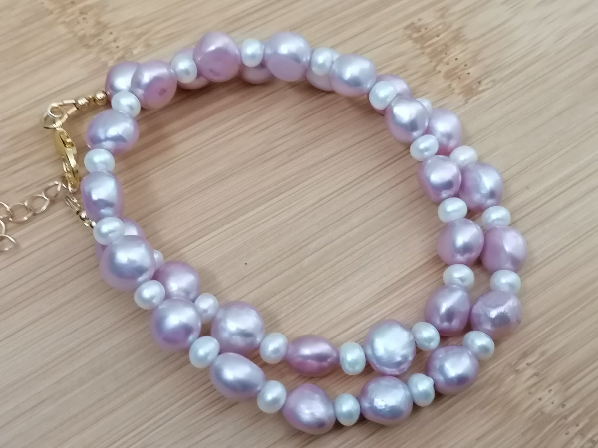 Lavender & White Baroque Pearl Necklace