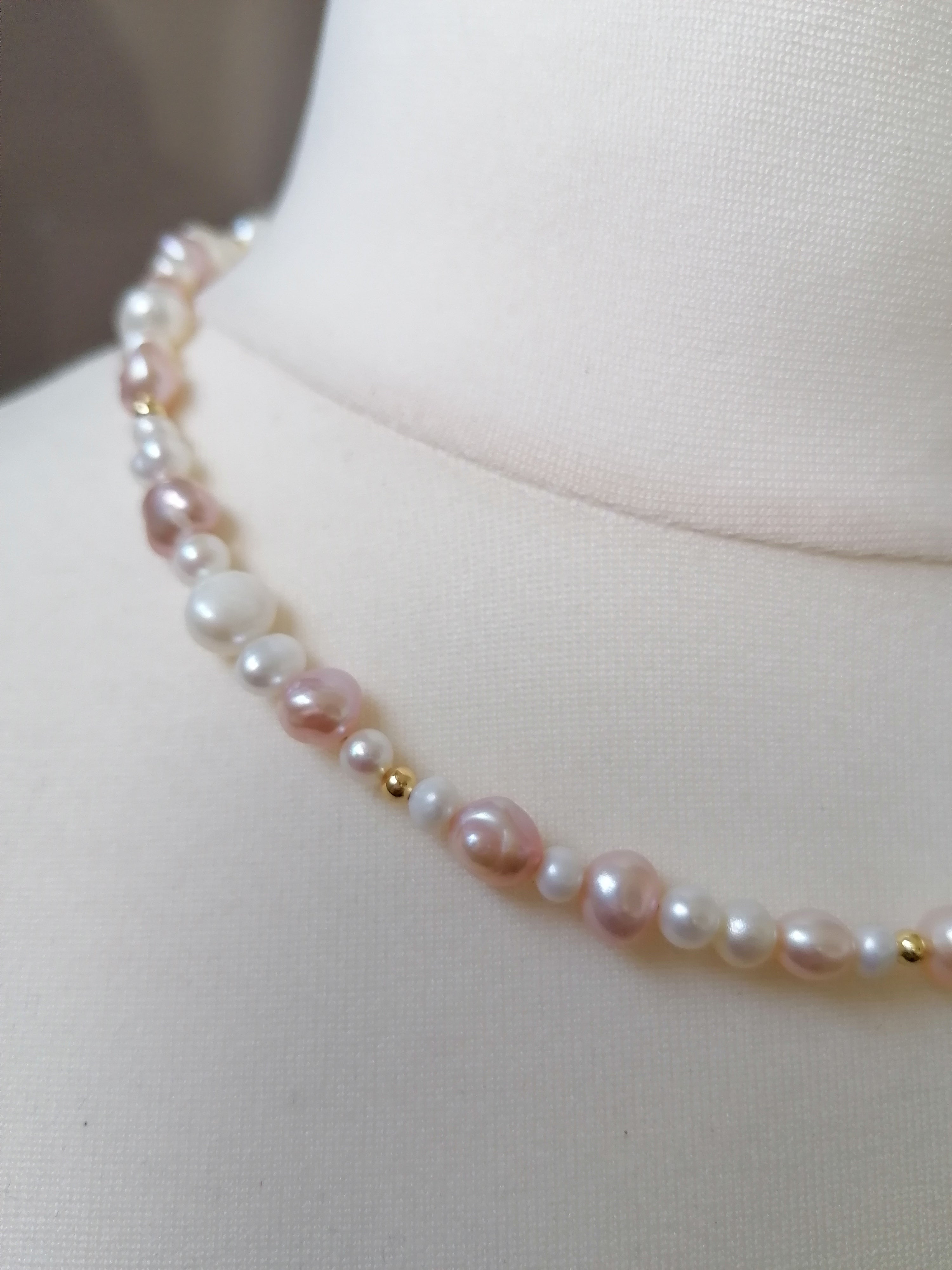 Creamy White & Pink Baroque Pearl Necklace