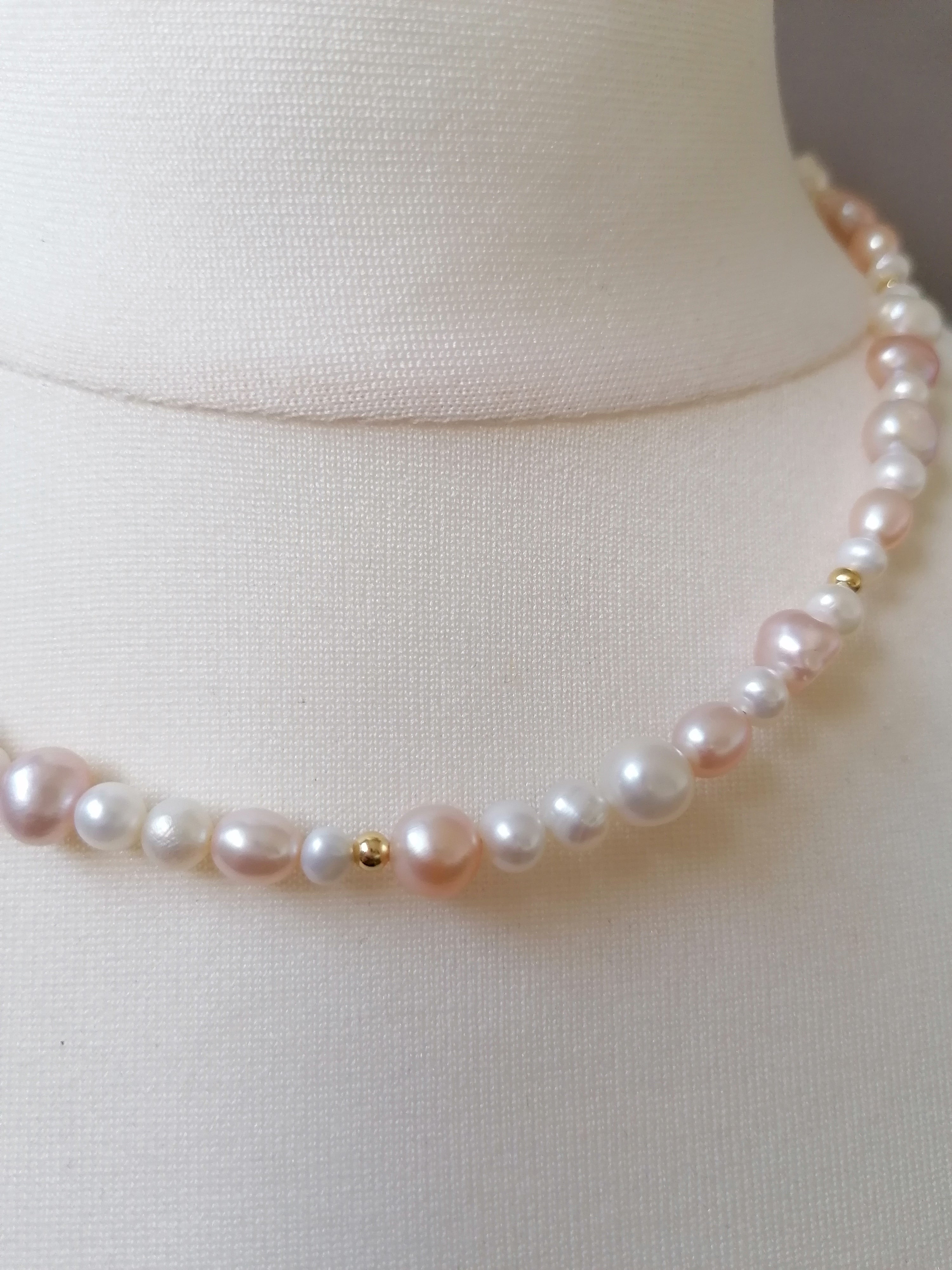 Creamy White & Pink Baroque Pearl Necklace
