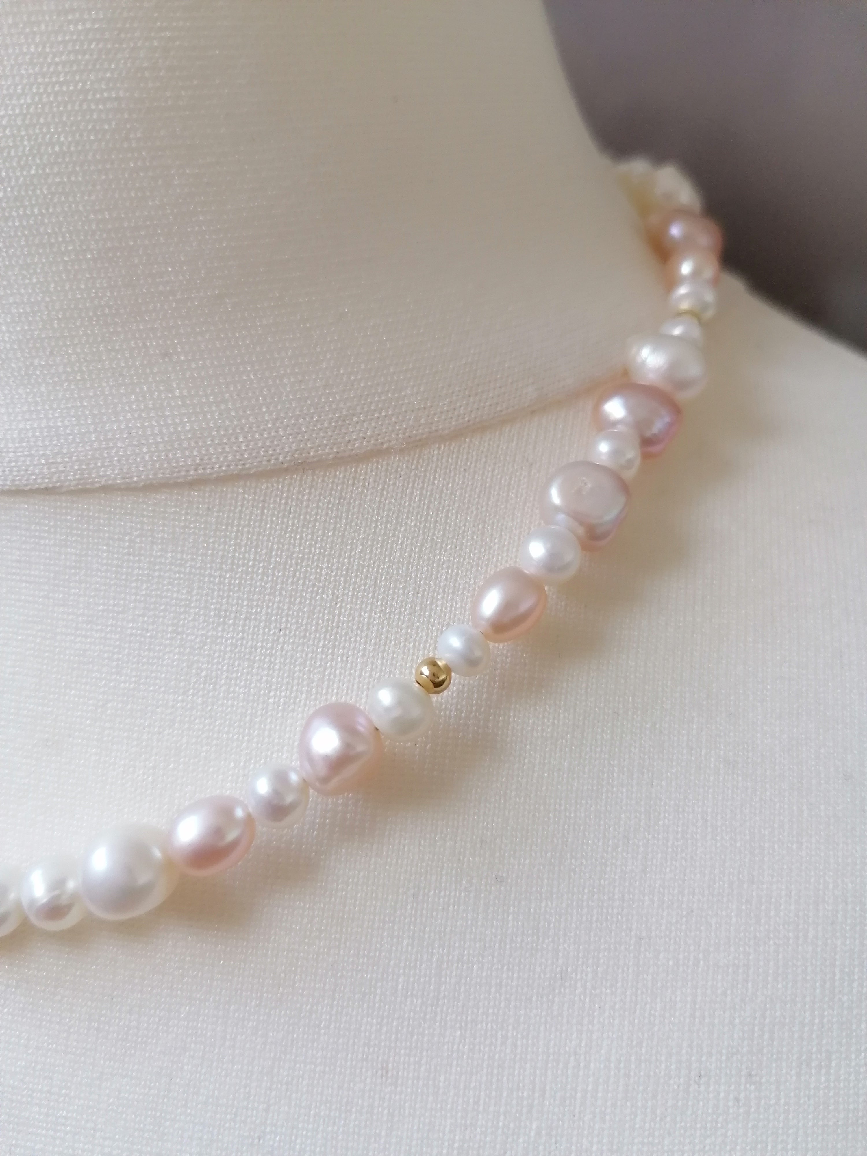 Creamy White & Pink Baroque Pearl Necklace