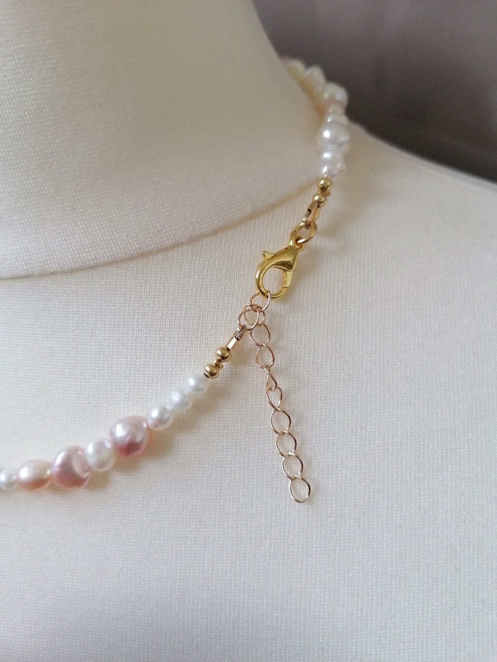 Creamy White & Pink Baroque Pearl Necklace