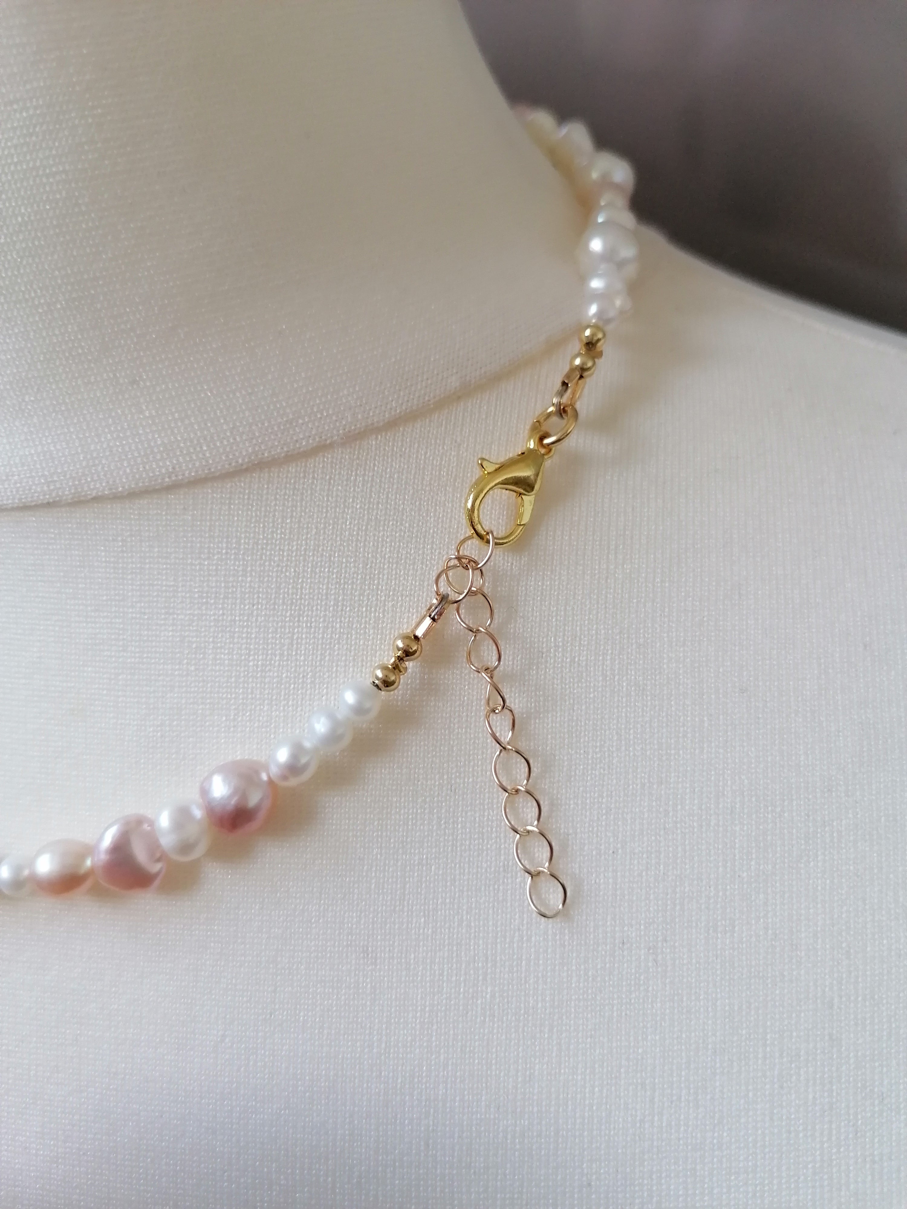 Creamy White & Pink Baroque Pearl Necklace