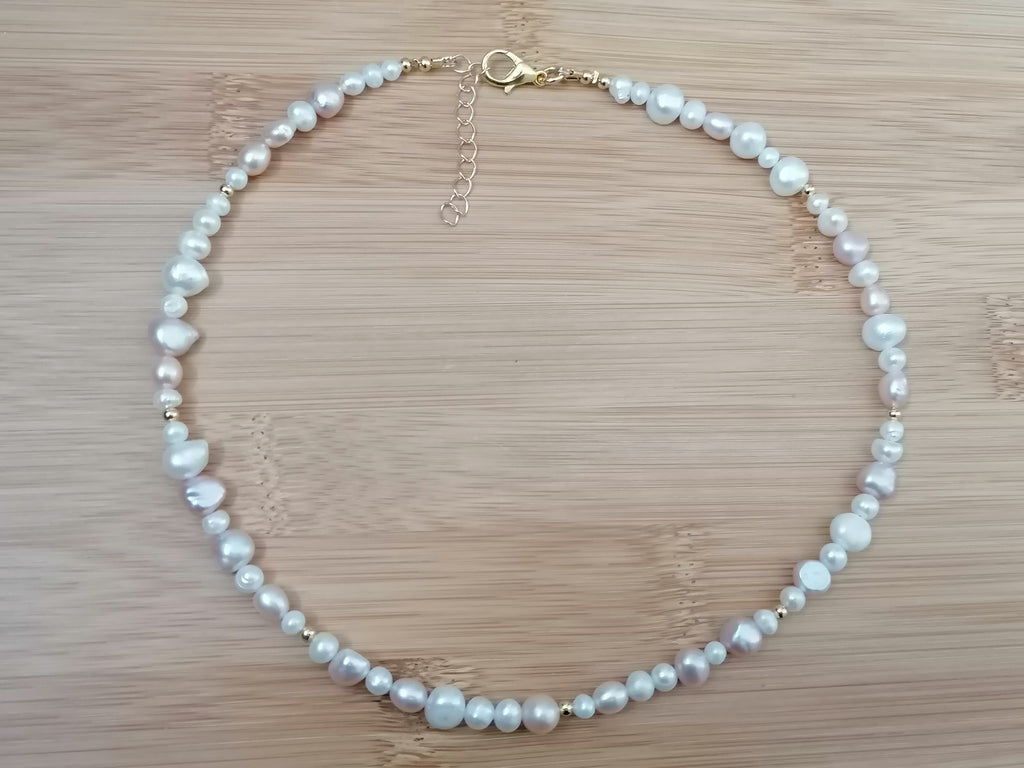 Creamy White & Pink Baroque Pearl Necklace
