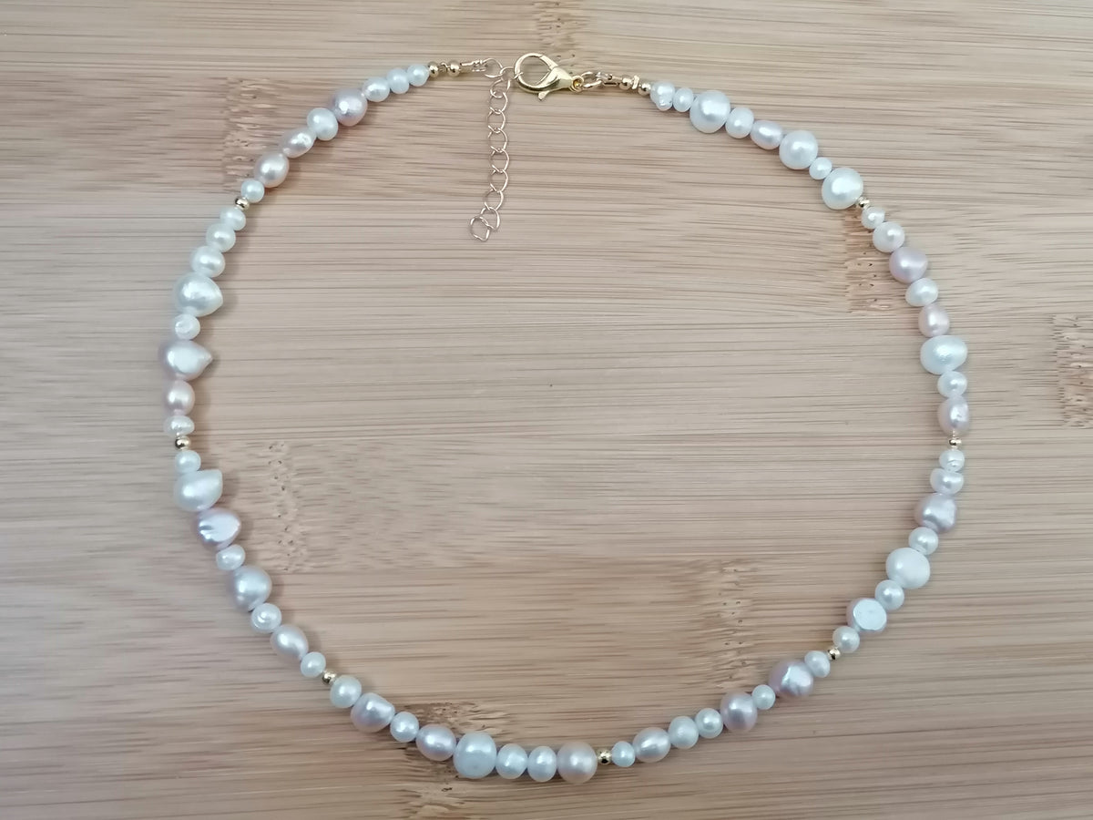 Creamy White & Pink Baroque Pearl Necklace
