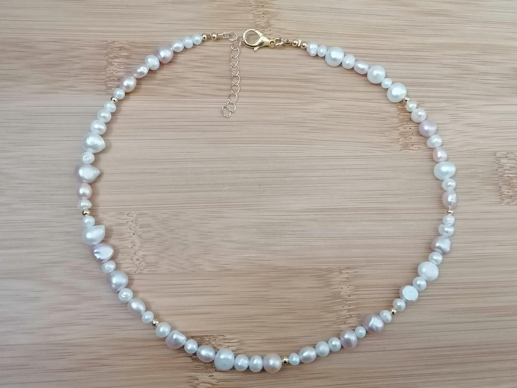 Creamy White & Pink Baroque Pearl Necklace