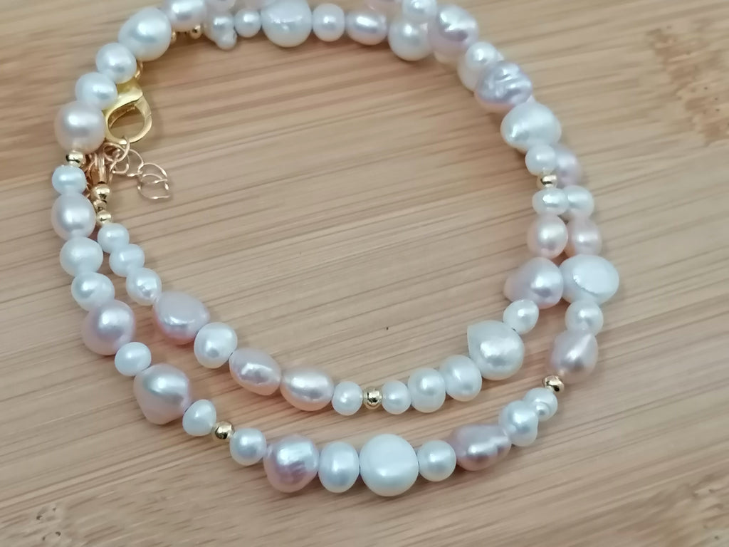 Creamy White & Pink Baroque Pearl Necklace