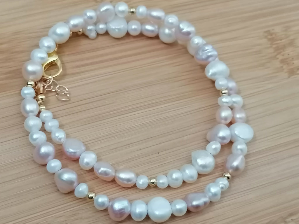 Creamy White & Pink Baroque Pearl Necklace