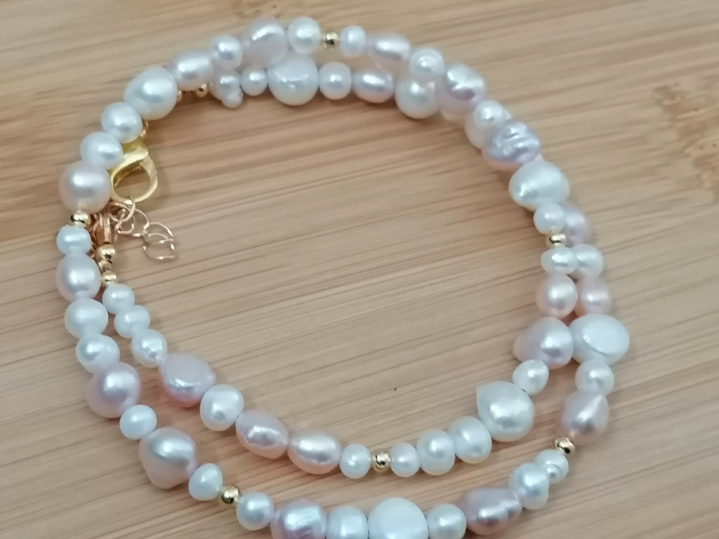 Creamy White & Pink Baroque Pearl Necklace