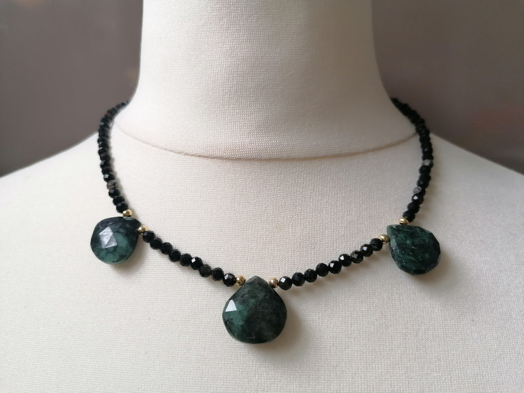 Black Tourmaline & Zambian Emerald Gemstone Necklace