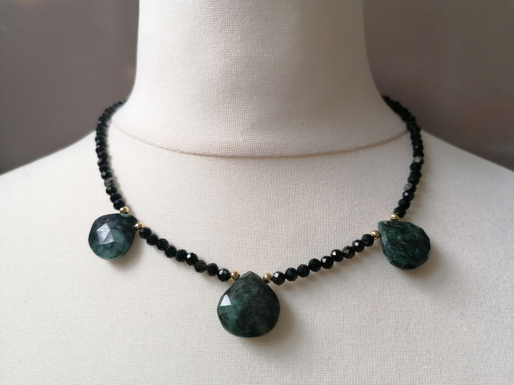 Black Tourmaline & Zambian Emerald Gemstone Necklace