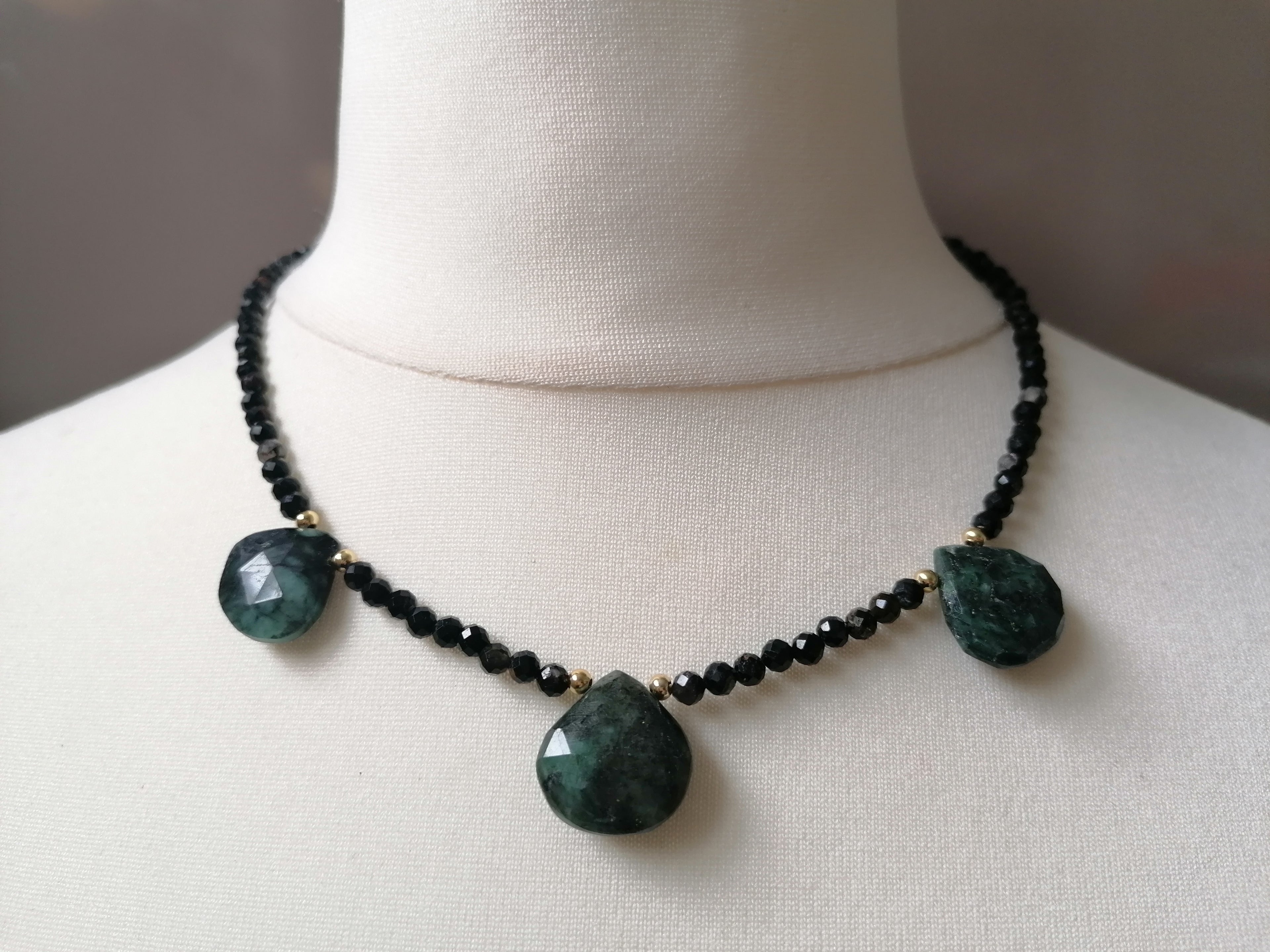 Black Tourmaline & Zambian Emerald Gemstone Necklace