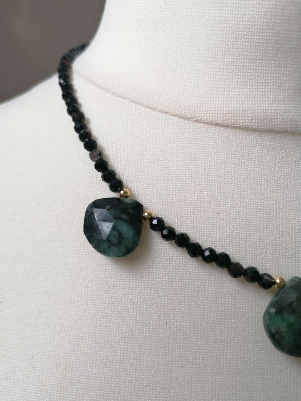 Black Tourmaline & Zambian Emerald Gemstone Necklace