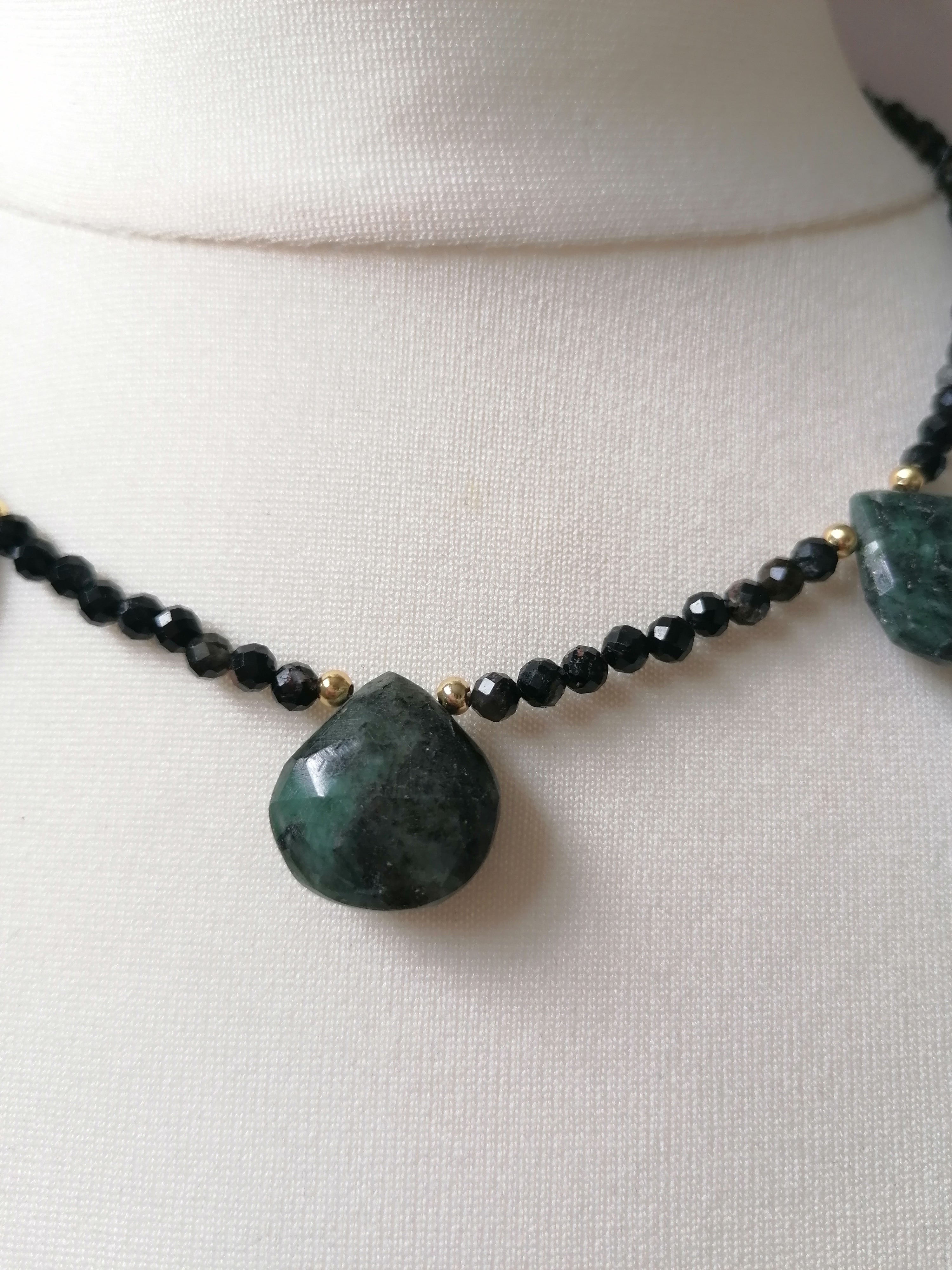 Black Tourmaline & Zambian Emerald Gemstone Necklace