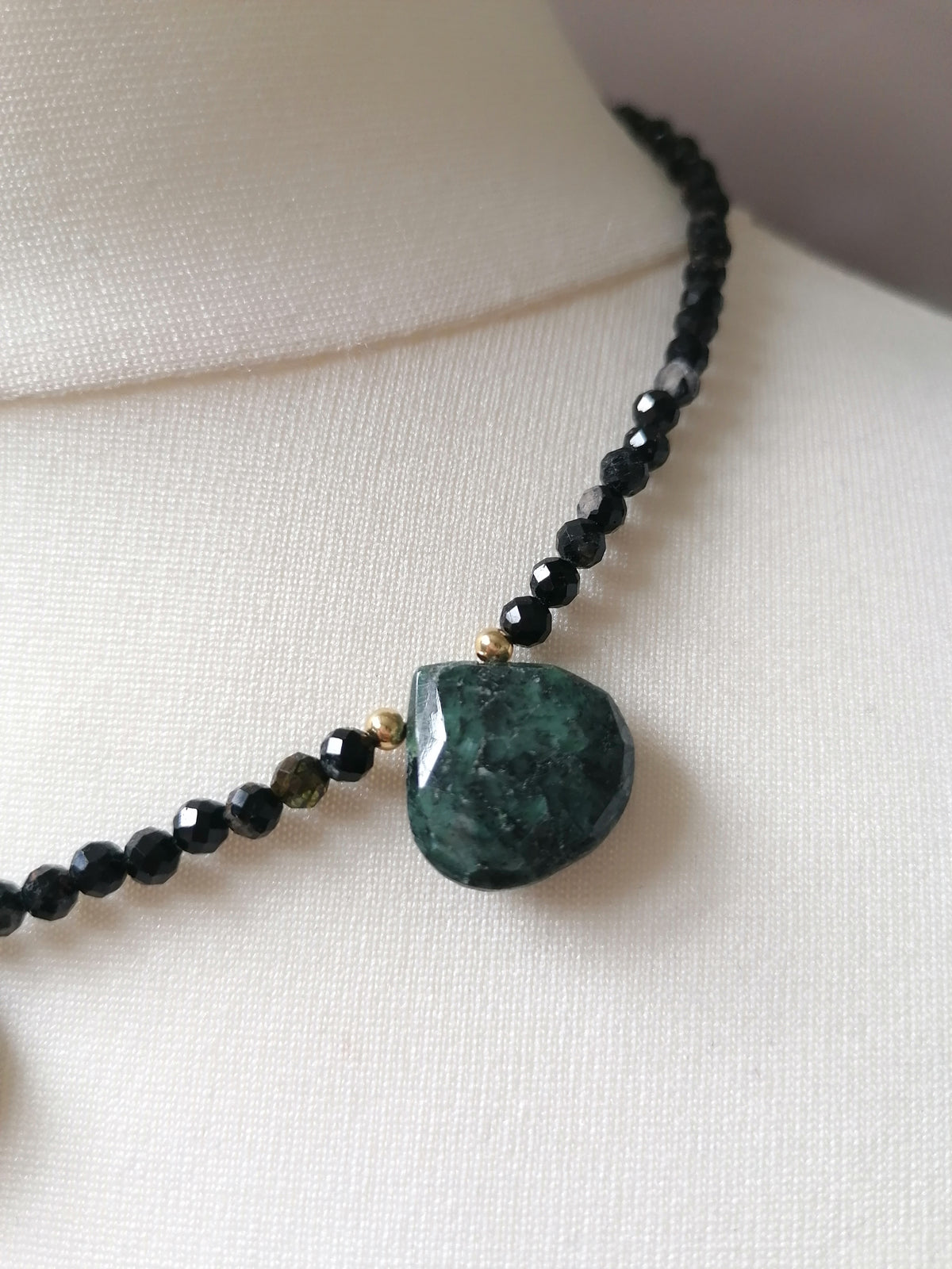 Black Tourmaline & Zambian Emerald Gemstone Necklace