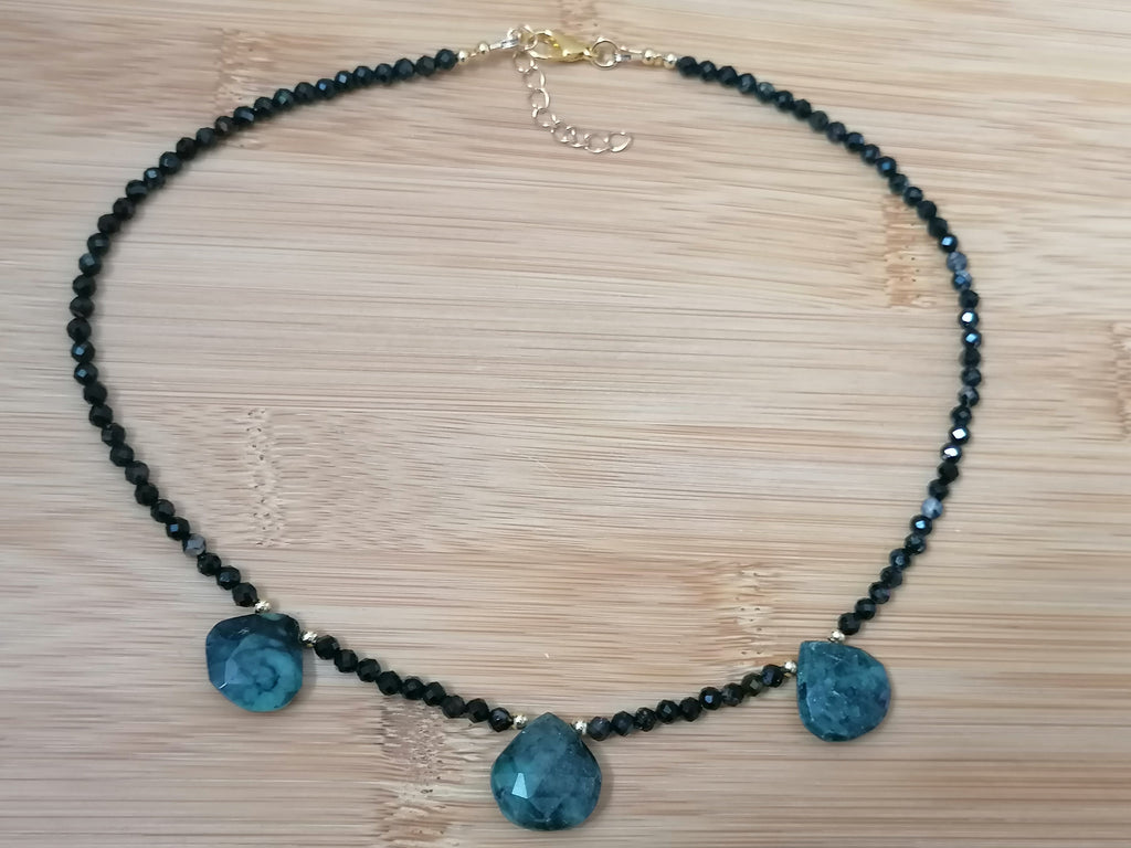 Black Tourmaline & Zambian Emerald Gemstone Necklace