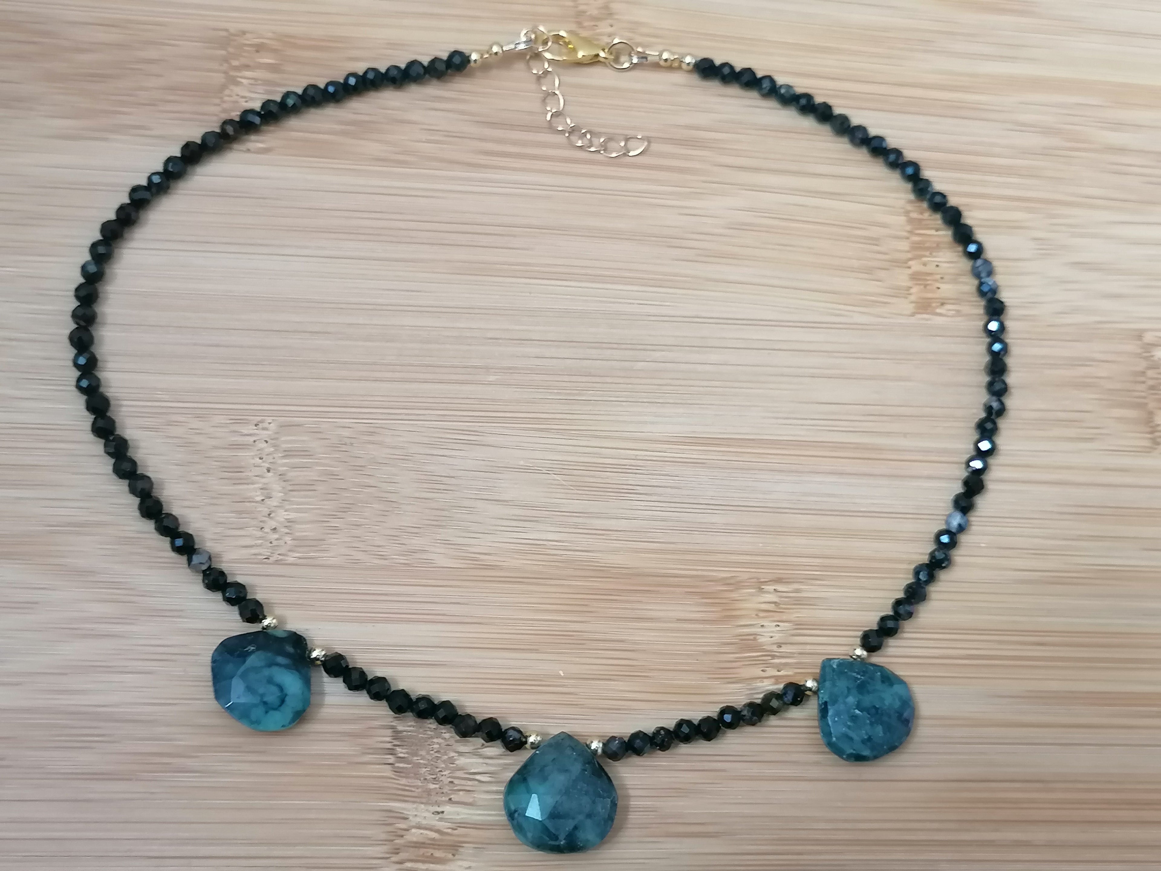 Black Tourmaline & Zambian Emerald Gemstone Necklace
