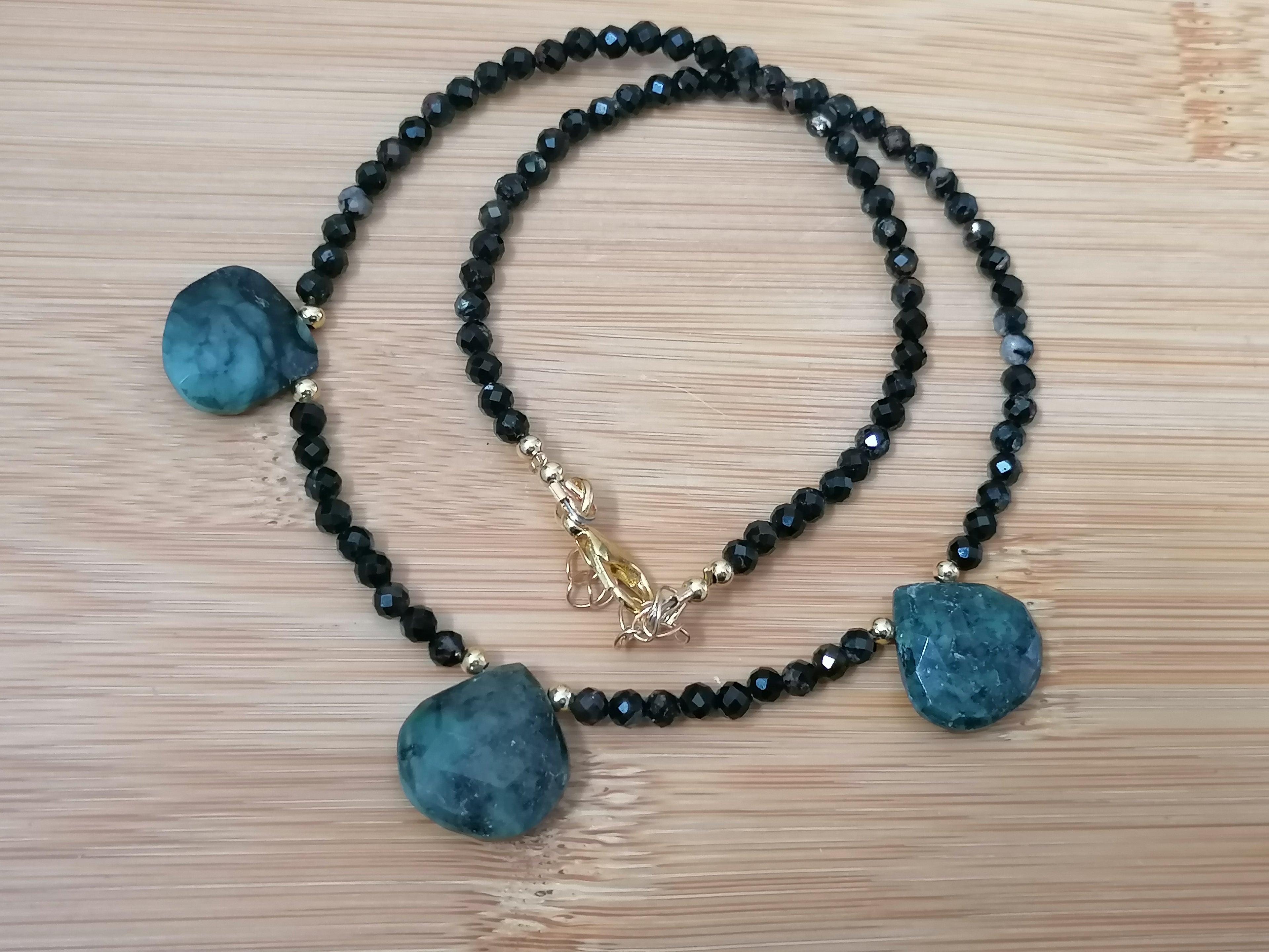 Black Tourmaline & Zambian Emerald Gemstone Necklace