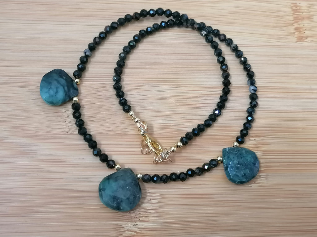 Black Tourmaline & Zambian Emerald Gemstone Necklace