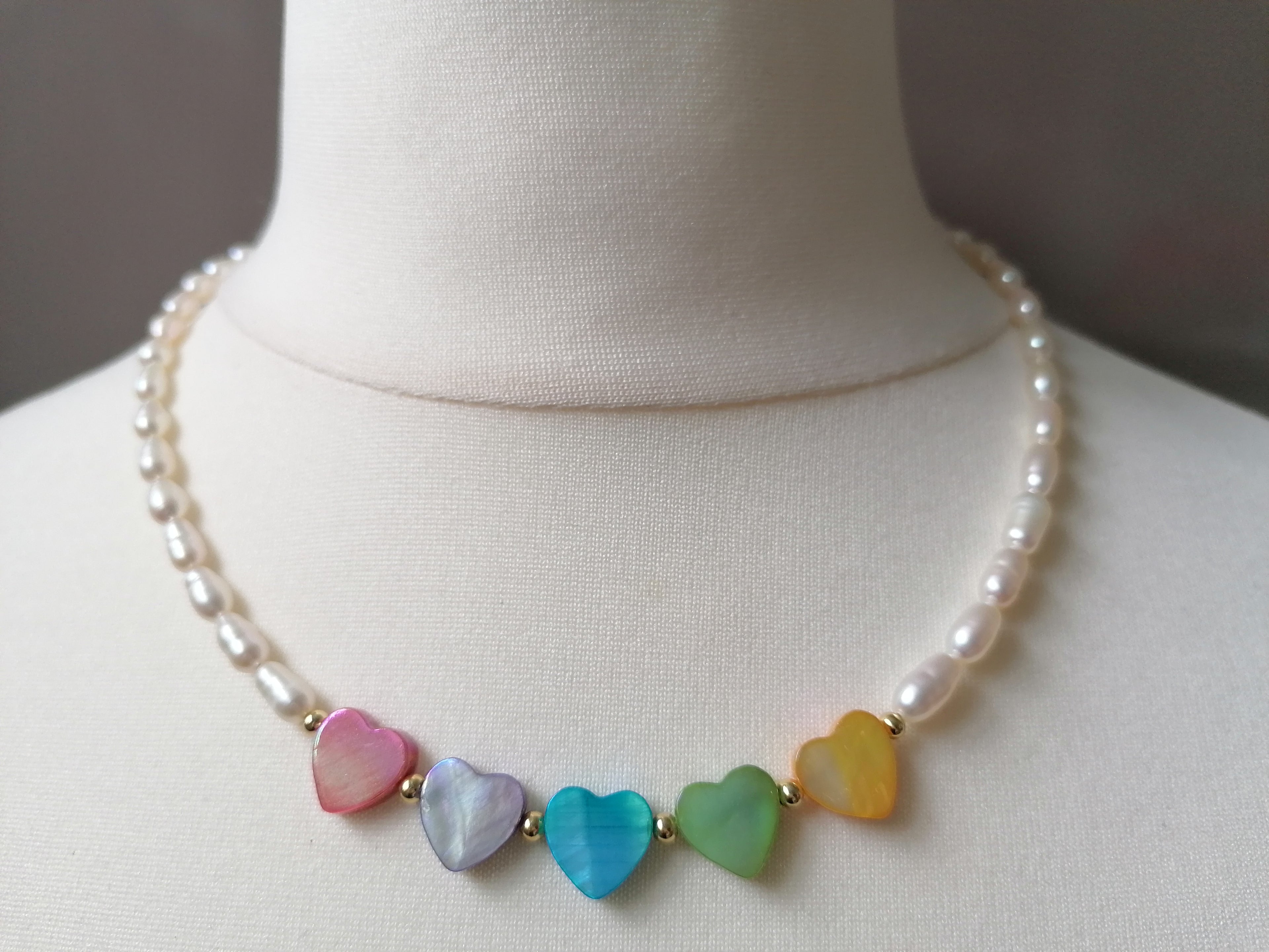 Cultured Freshwater Pearl & Mother of Pearl Heart Necklace