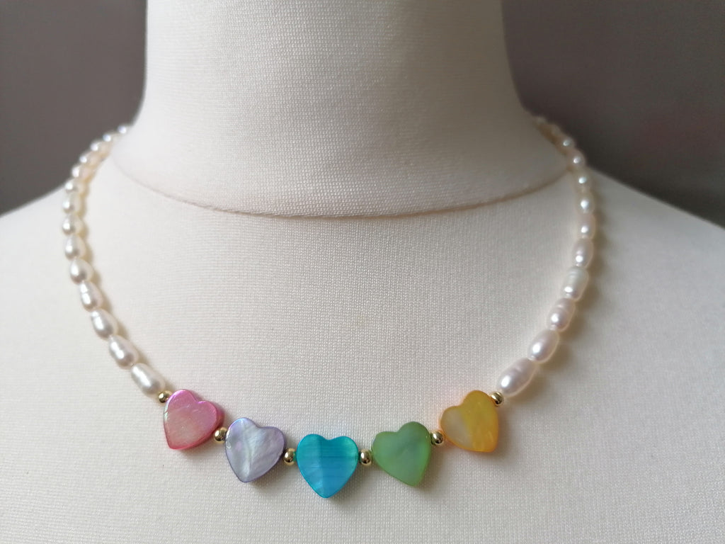 Cultured Freshwater Pearl & Mother of Pearl Heart Necklace