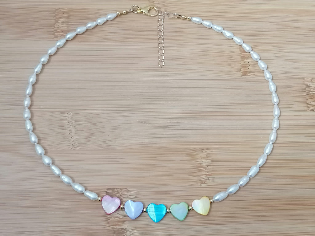 Cultured Freshwater Pearl & Mother of Pearl Heart Necklace