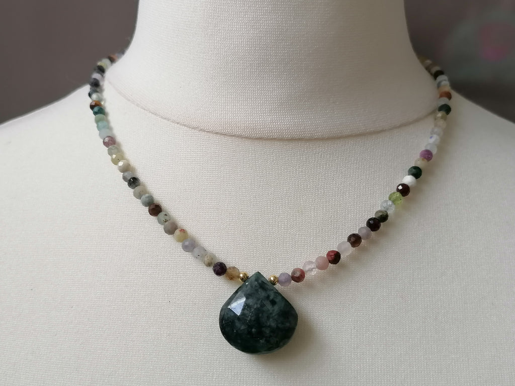 Semi-Precious Gemstone & Zambian Emerald Teardrop Necklace
