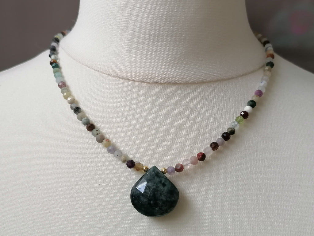 Semi-Precious Gemstone & Zambian Emerald Teardrop Necklace