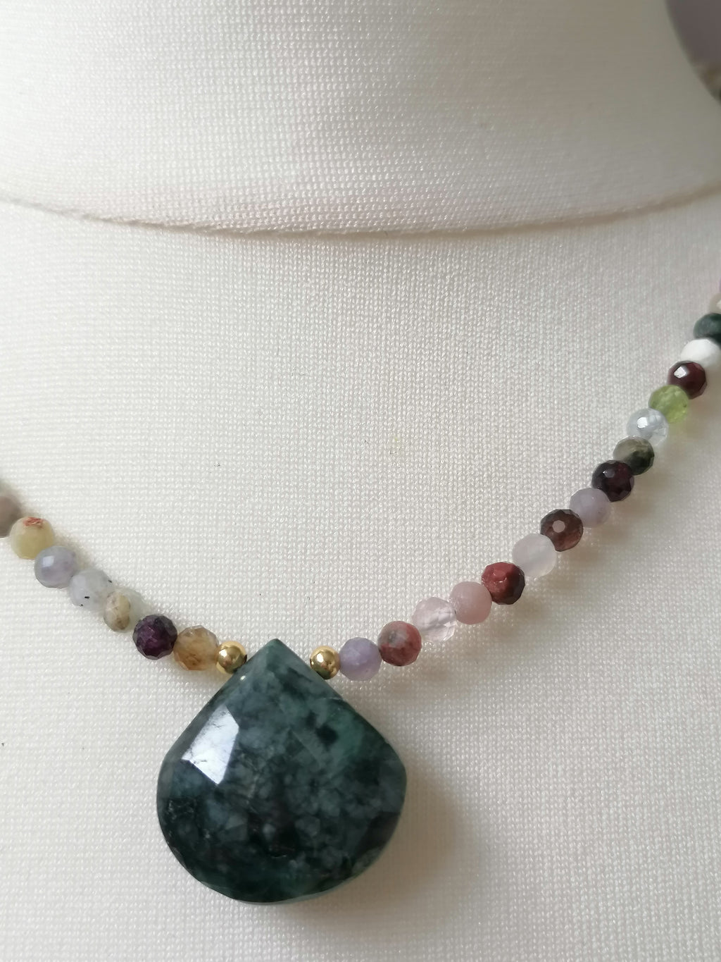 Semi-Precious Gemstone & Zambian Emerald Teardrop Necklace