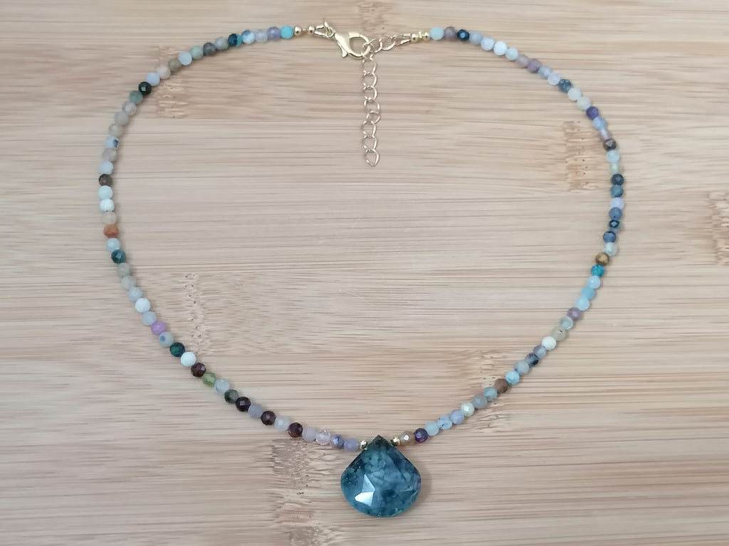 Semi-Precious Gemstone & Zambian Emerald Teardrop Necklace