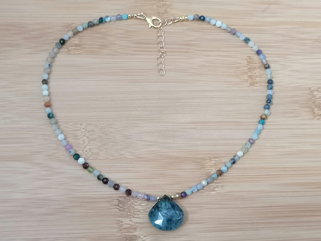 Semi-Precious Gemstone & Zambian Emerald Teardrop Necklace