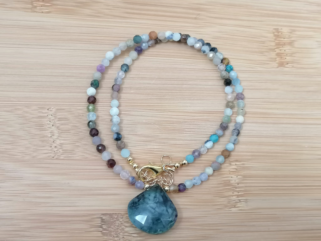 Semi-Precious Gemstone & Zambian Emerald Teardrop Necklace