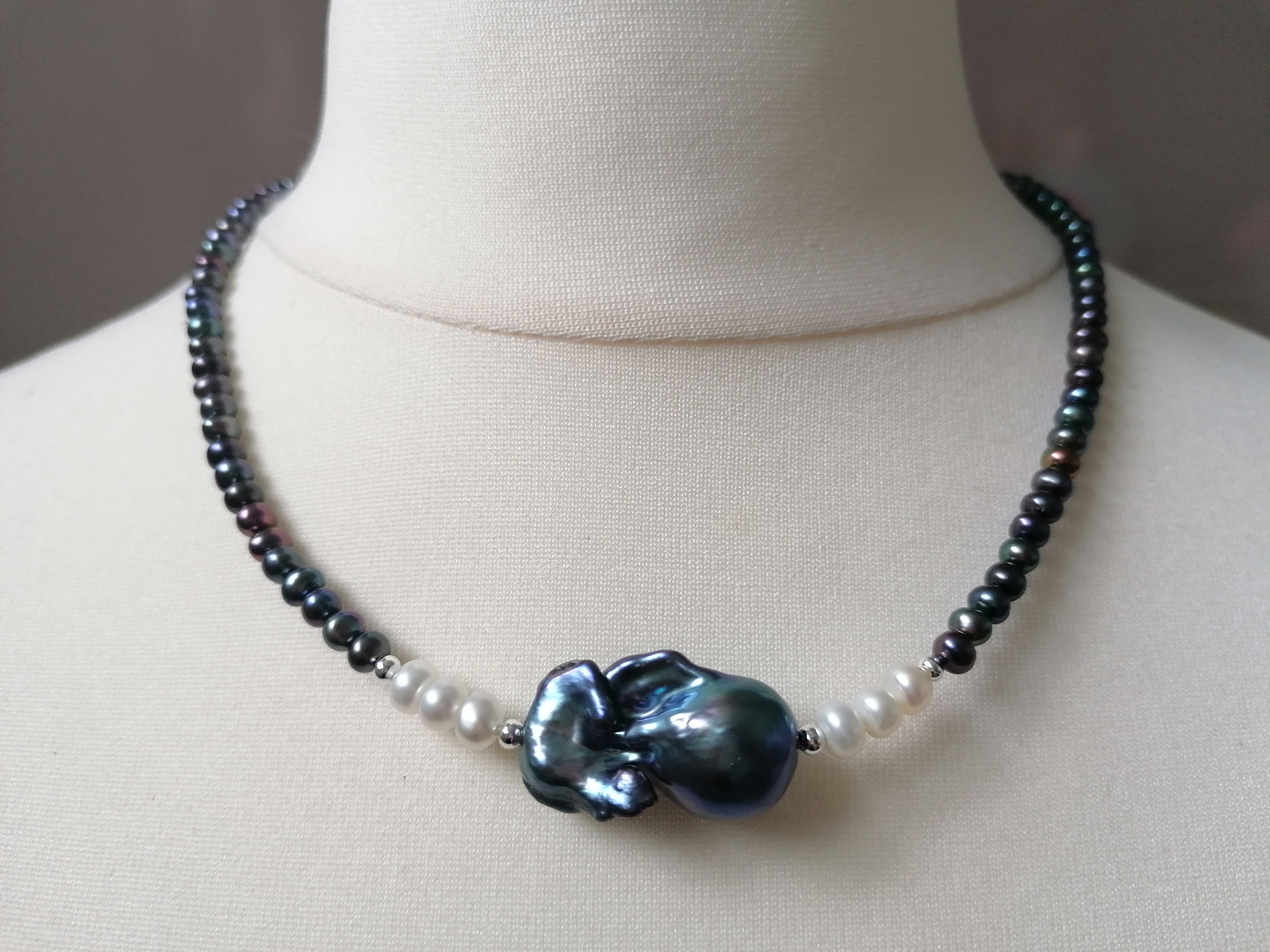 Cultured Freshwater Baroque Pearl & Peacock Fireball Pearl Necklace