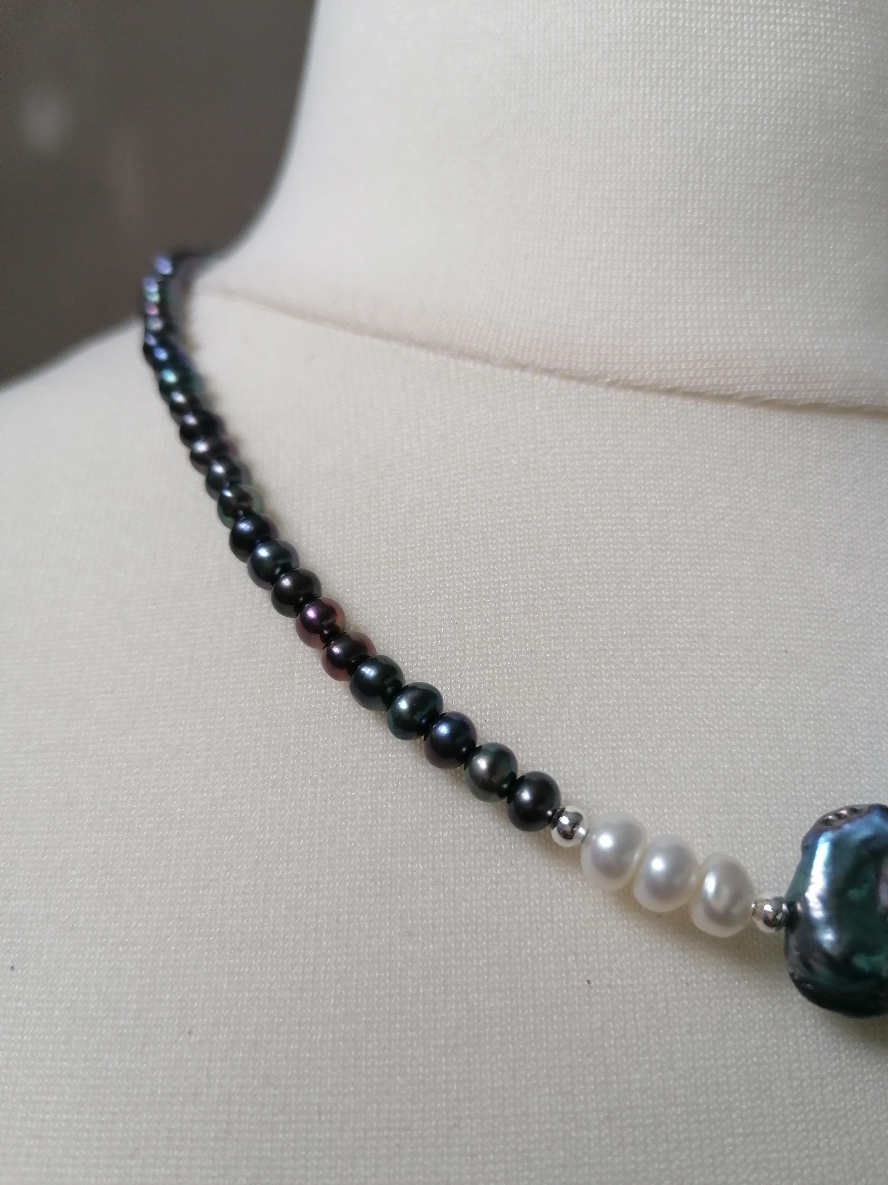 Cultured Freshwater Baroque Pearl & Peacock Fireball Pearl Necklace