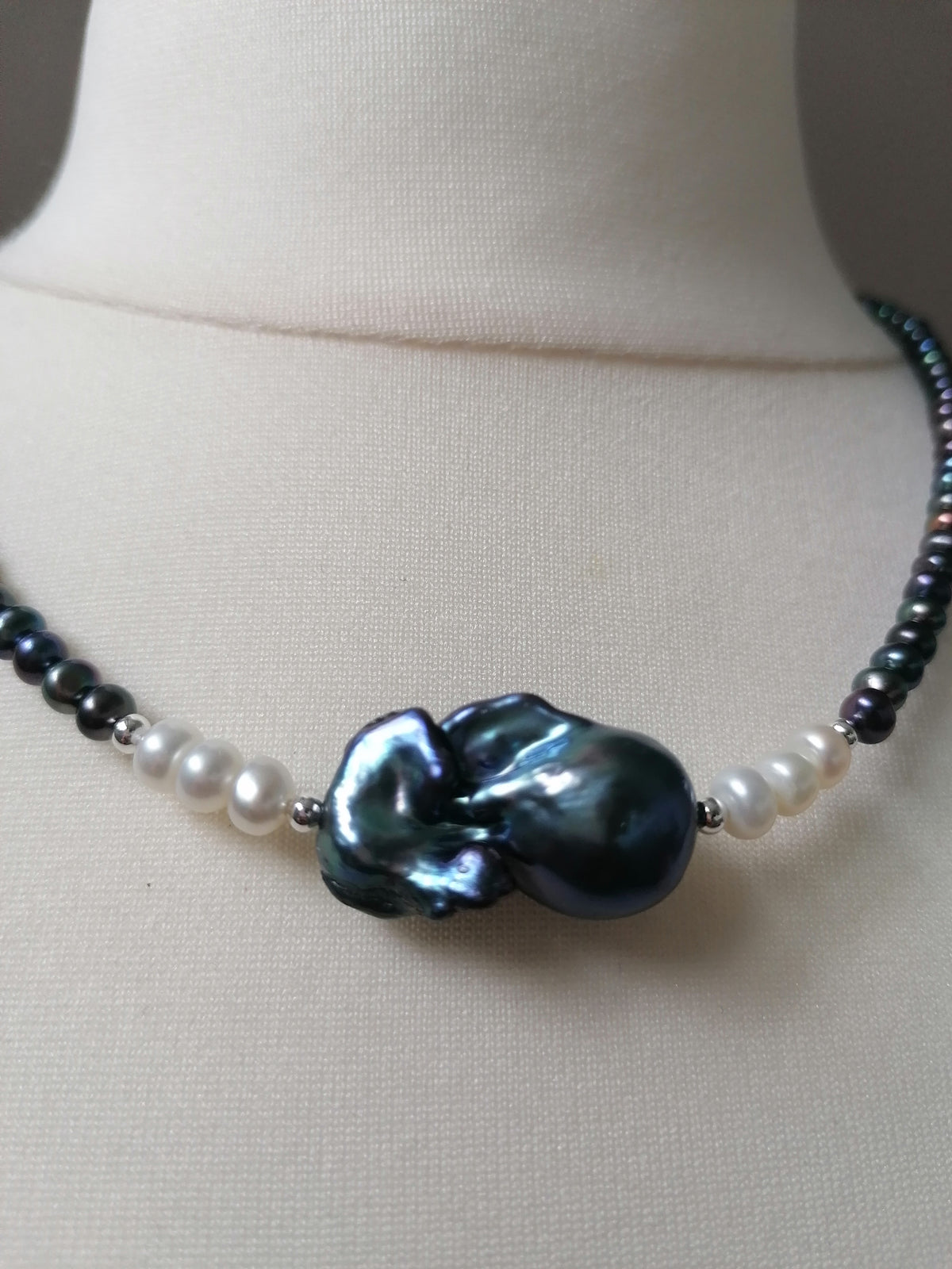 Cultured Freshwater Baroque Pearl & Peacock Fireball Pearl Necklace