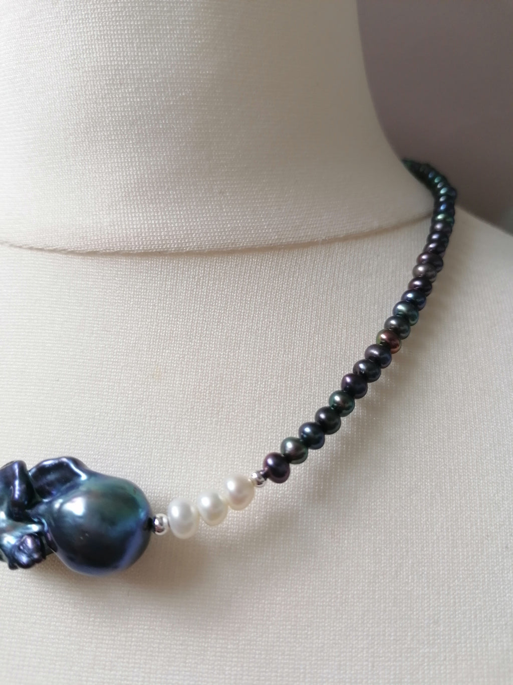 Cultured Freshwater Baroque Pearl & Peacock Fireball Pearl Necklace