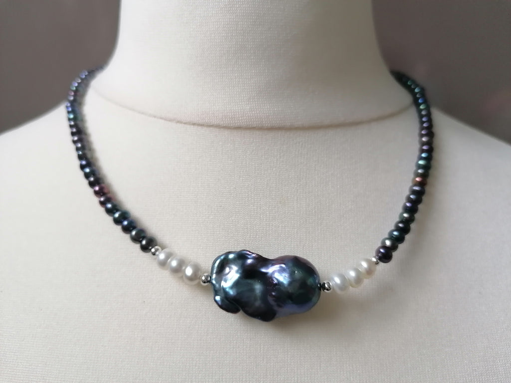 Cultured Freshwater Baroque Pearl & Peacock Fireball Pearl Necklace