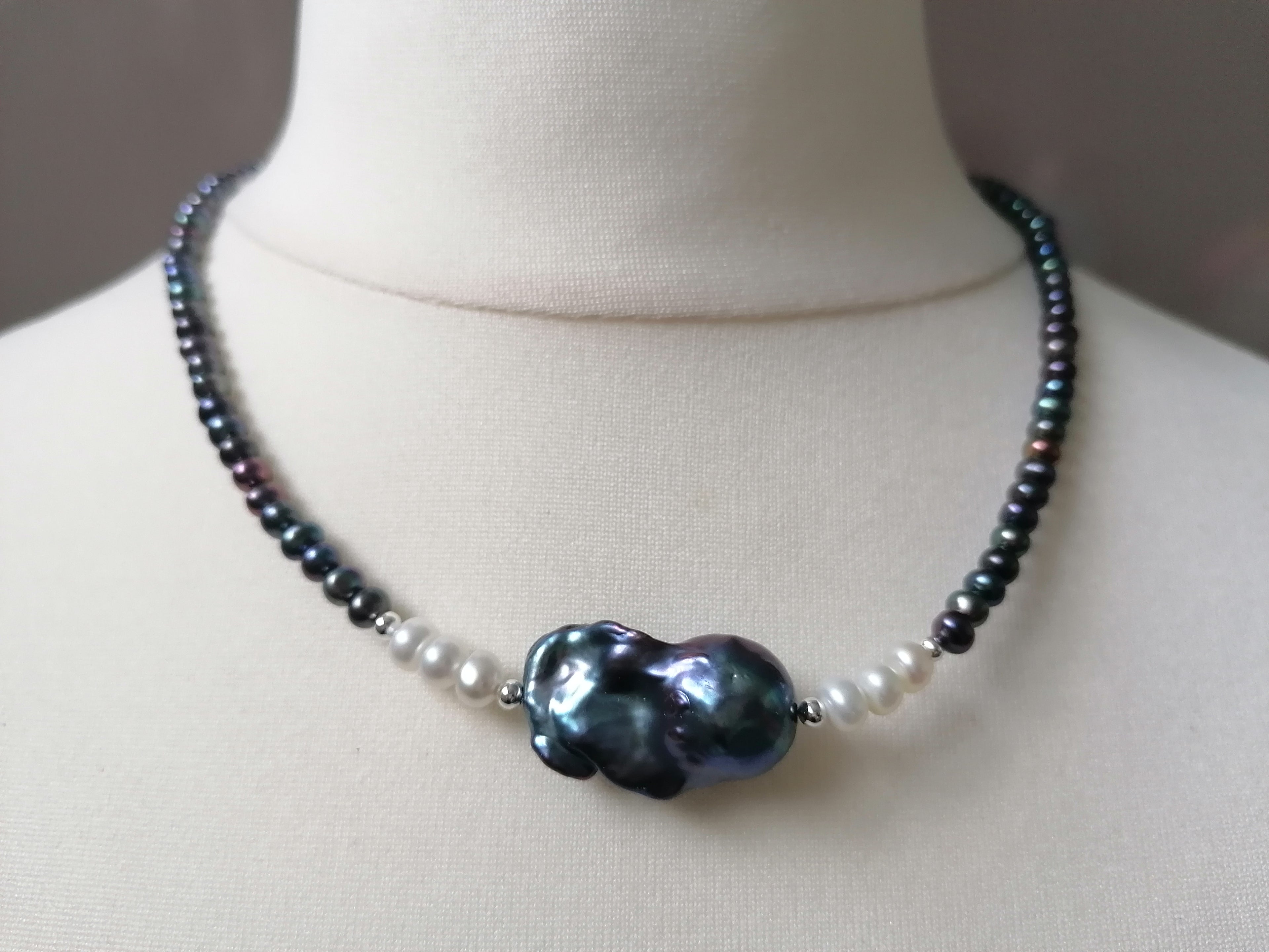 Cultured Freshwater Baroque Pearl & Peacock Fireball Pearl Necklace