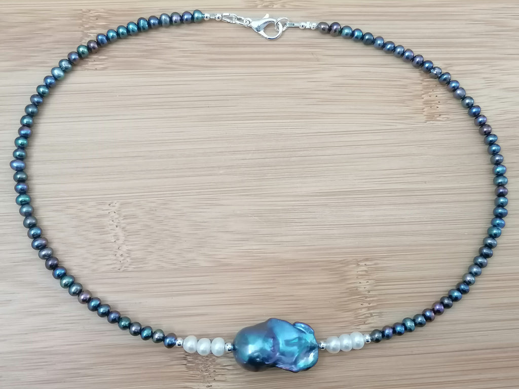 Cultured Freshwater Baroque Pearl & Peacock Fireball Pearl Necklace