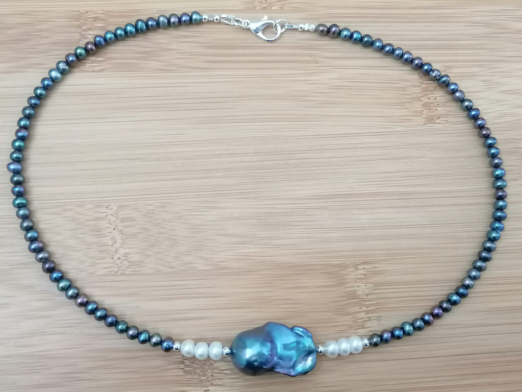 Cultured Freshwater Baroque Pearl & Peacock Fireball Pearl Necklace