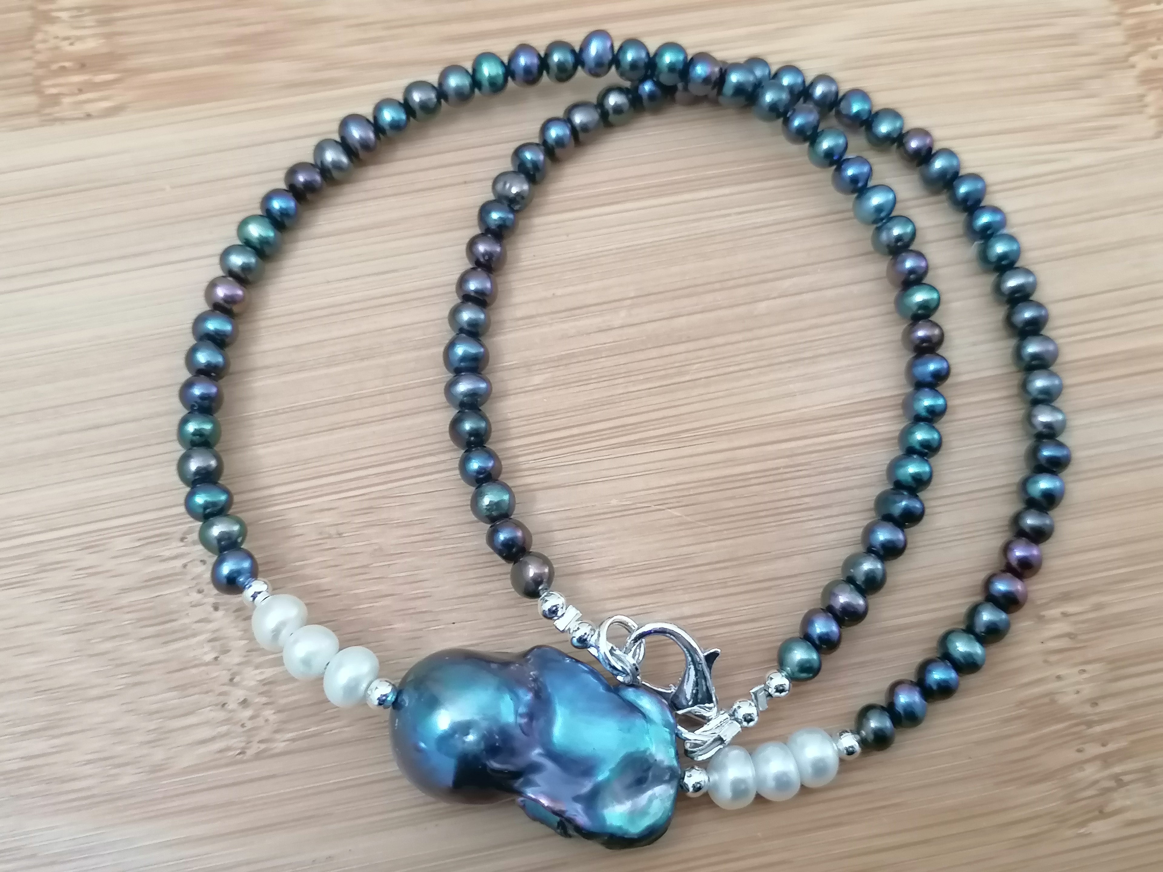 Cultured Freshwater Baroque Pearl & Peacock Fireball Pearl Necklace