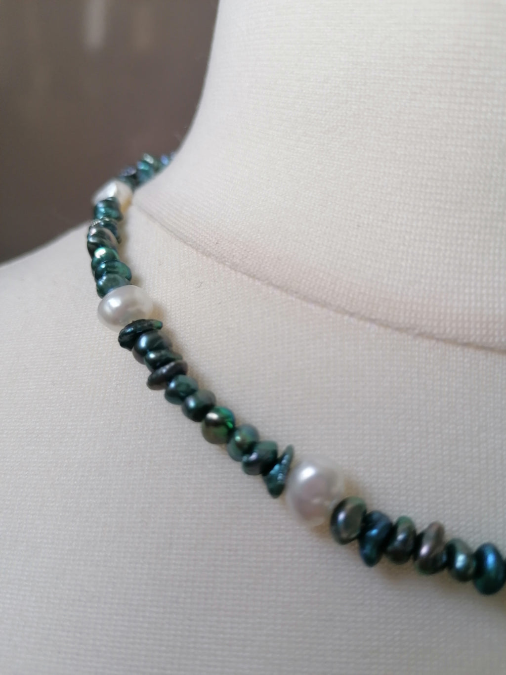 Cultured Freshwater Teal Keshi Pearl & White Baroque Pearl Necklace