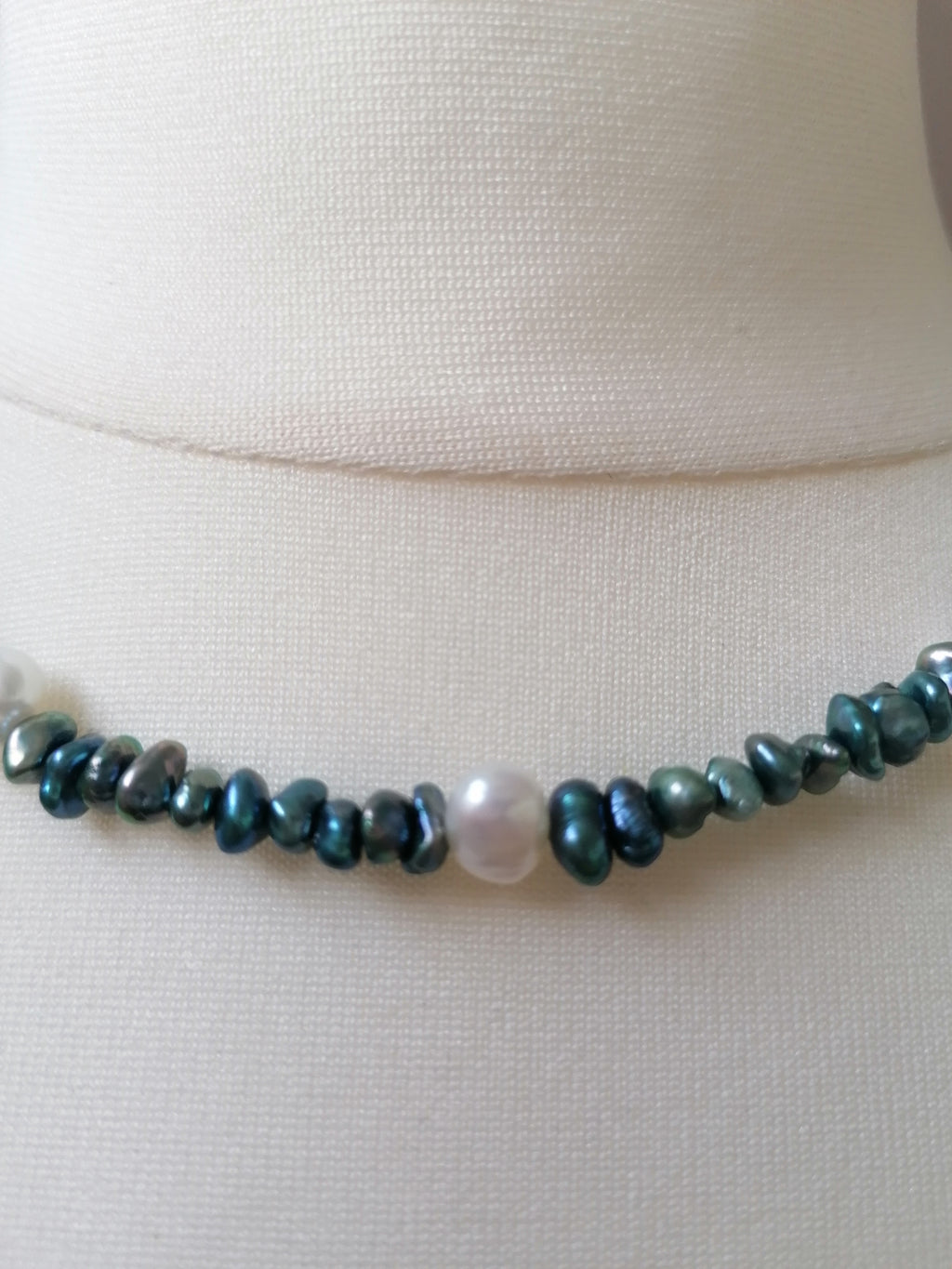 Cultured Freshwater Teal Keshi Pearl & White Baroque Pearl Necklace