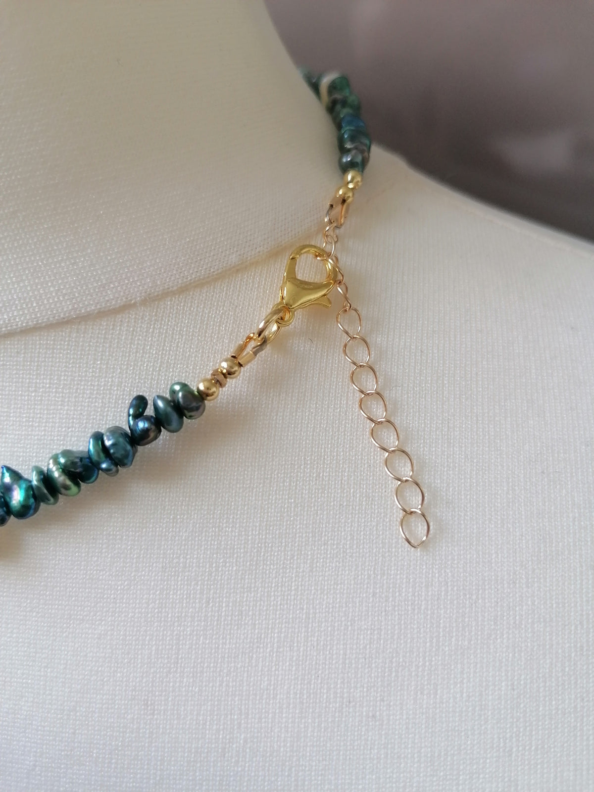 Cultured Freshwater Teal Keshi Pearl & White Baroque Pearl Necklace