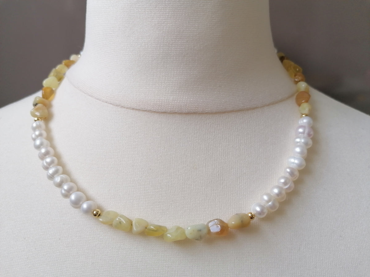 Cultured Freshwater Pearl & Honey Opal Necklace