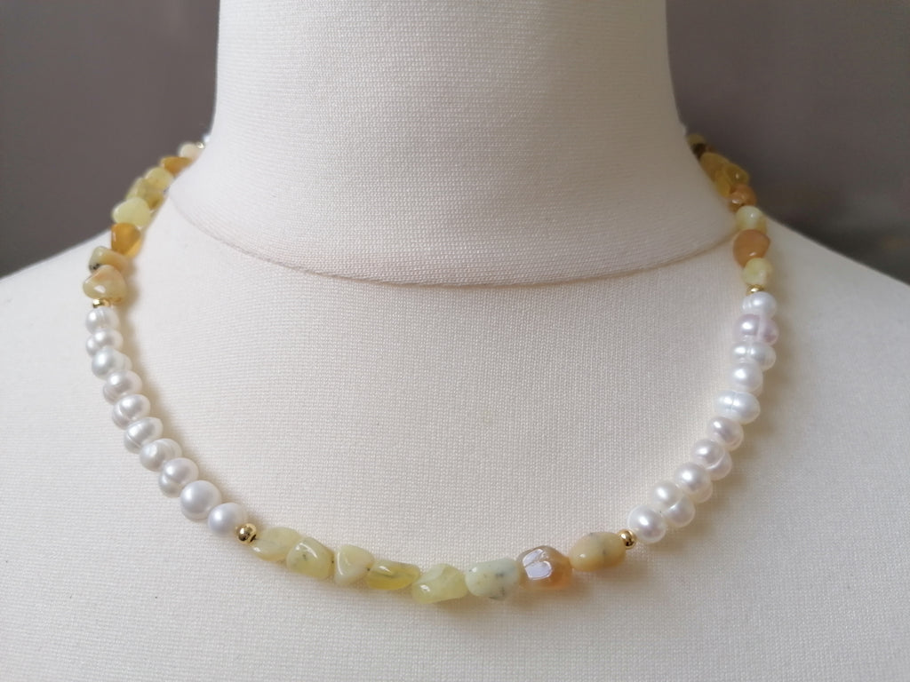 Cultured Freshwater Pearl & Honey Opal Necklace